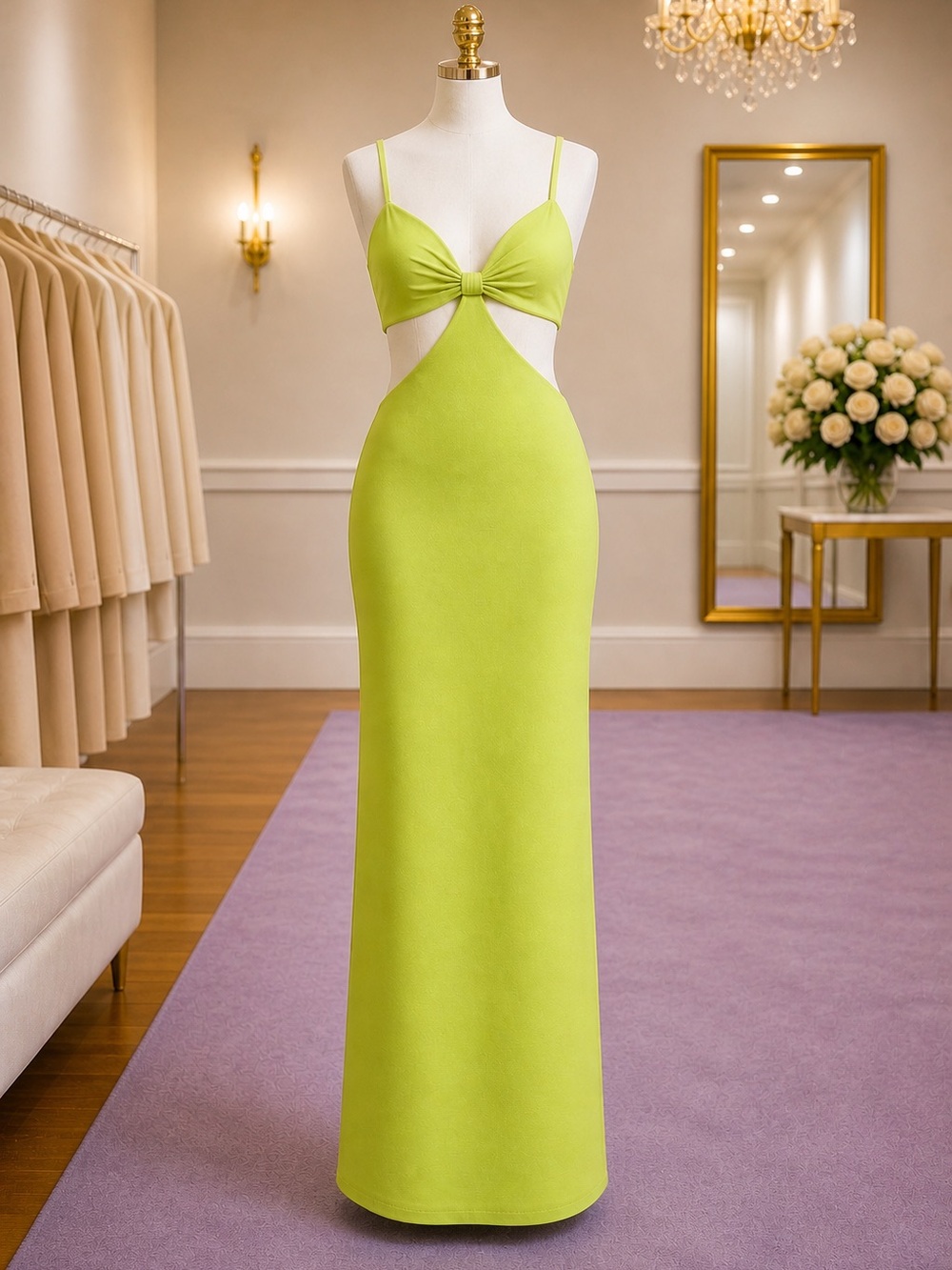 Mac Duggal 27110 Sage Green Cutout Midi Dress 2 NWT MSRP $398
